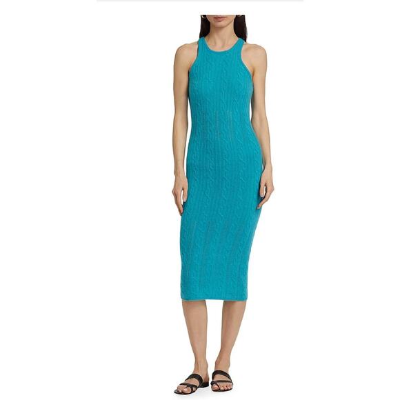 Naadam Body Con Cashmere Cable Dress in Aqua Marine XS - Picture 1 of 5